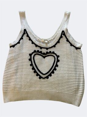 Lalavon White Knit Heart‎ Embroidered Tank Top